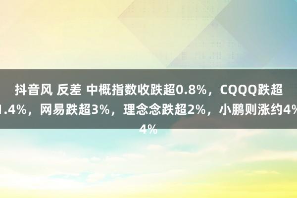 抖音风 反差 中概指数收跌超0.8%，CQQQ跌超1.4%，网易跌超3%，理念念跌超2%，小鹏则涨约4%