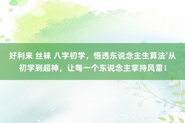 好利来 丝袜 八字初学，悟透东说念主生算法‘从初学到超神，让每一个东说念主掌持风雷！