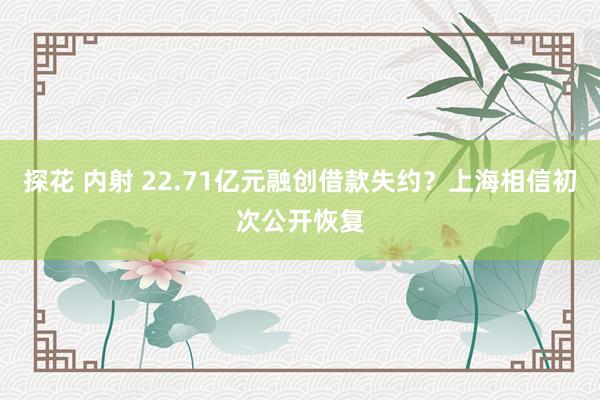 探花 内射 22.71亿元融创借款失约？上海相信初次公开恢复