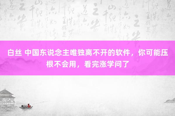 白丝 中国东说念主唯独离不开的软件，你可能压根不会用，看完涨学问了