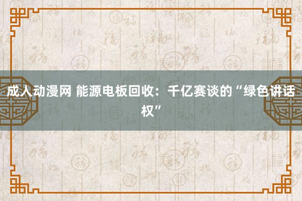 成人动漫网 能源电板回收：千亿赛谈的“绿色讲话权”